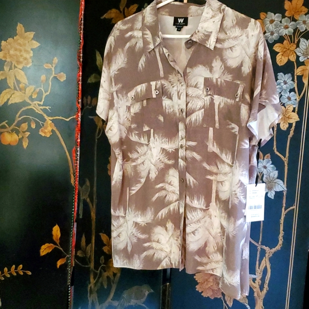 Casual and elegant woman's Worth Blouse, size 12. Tags. Extra button. Soft green